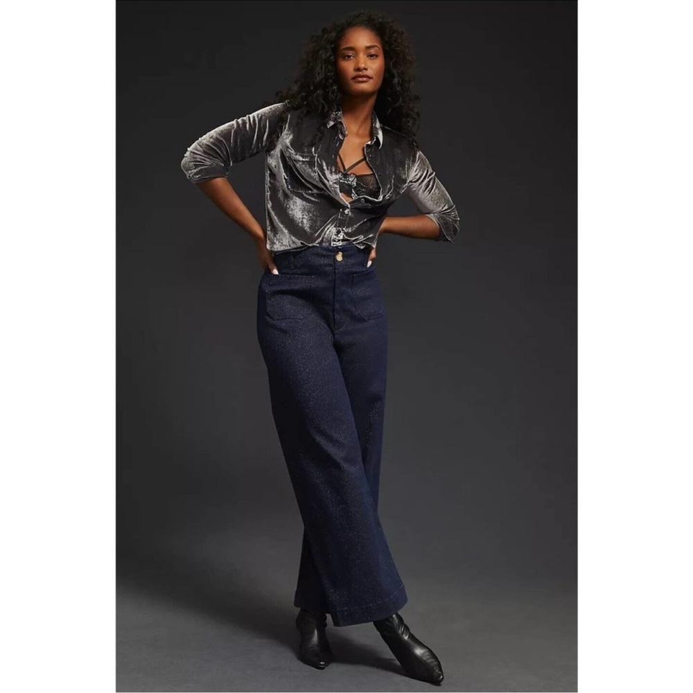 Maeve The Colette Sparkle Cropped Wide Leg Jeans